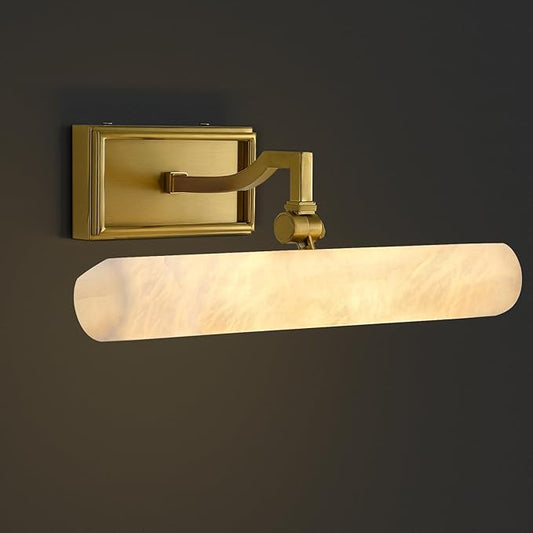Alabaster Vanity Light, 12in Brass Bathroom Light Fixtures over Mirror, Modern Hardwired Picture Lights for Wall, Dimmable Marble Picture Frame Light for Bedroom, Living Room, Hallway, Artwork Display