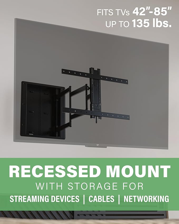 SANUS Recessed TV Wall Mount for 42"-85" Screens - Premium Full Motion TV Mount Tilts, Swivels & Extends for Optimal Views - Easy Install & Low Profile Design - VIWLF128-B2