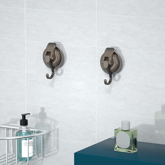 Heavy Duty Vacuum Suction Cup Hooks, Red Bronze Plated Polished Super Suction for Kitchen Bathroom, 2 Pack