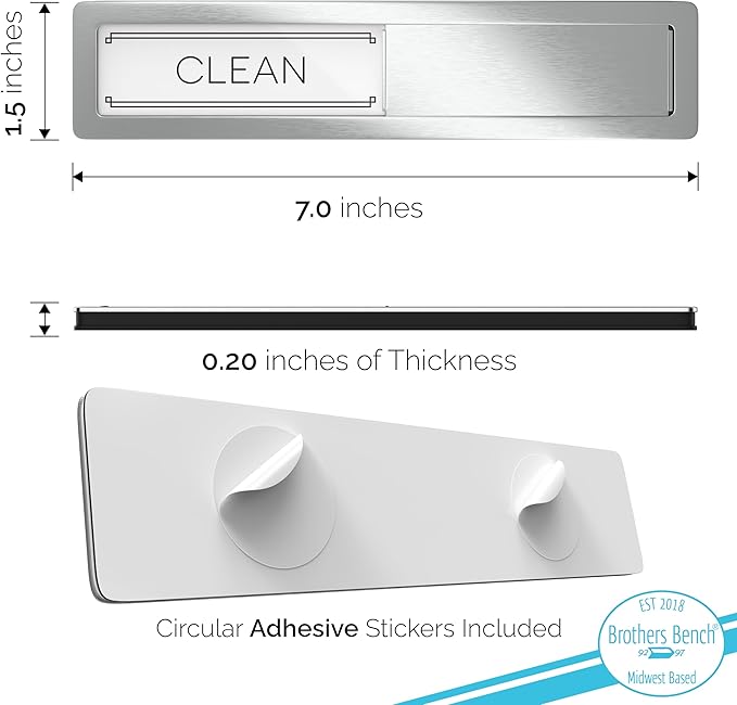 Stainless Steel Clean Dirty Magnet for Dishwasher, Magnetic Dishwasher Clean Dirty Sign with Protective Backing & Adhesives, Kitchen Organizers Decor, Premium Dirty Clean Dishwasher Magnet