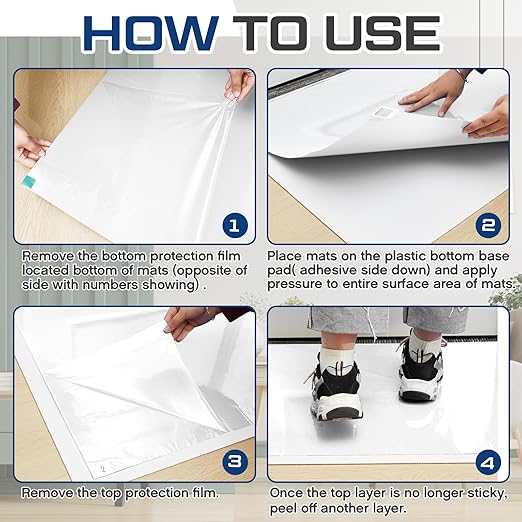 Nuanchu Adhesive Mat Pad Include 1 Sticky Non Slip Base Pad 2 Tacky Dust Mats Construction of 30 Sheets (60 Sheets Total) for Clean Room Science Lab Matting Laboratory Hospital(White,18x36 Inches)