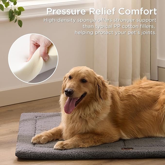 Reversible Dog Crate Pad Bed for Large Dogs,Washable & Non-Slip Kennel Pet Mat, High Density Foam and Soft Fleece Cat Bed for Indoor & Outdoor Use, 41" x 28", Dark Gray