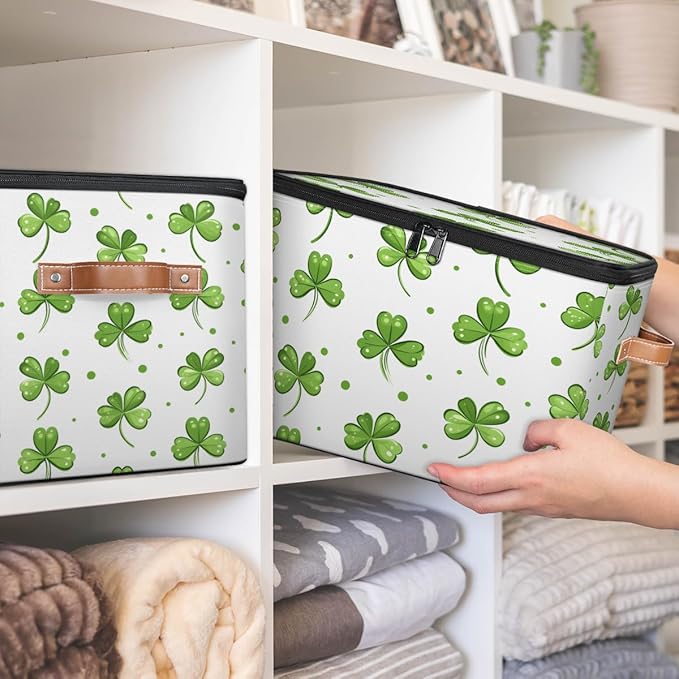 Clover Storage Baskets,Cubes Empty Gift Basket Foldable Storage Box Bin,Waterproof Leaf Open Shelf Basket Organizer for Kid Clothes Toy Bedroom Nursery Home Decorative Plant