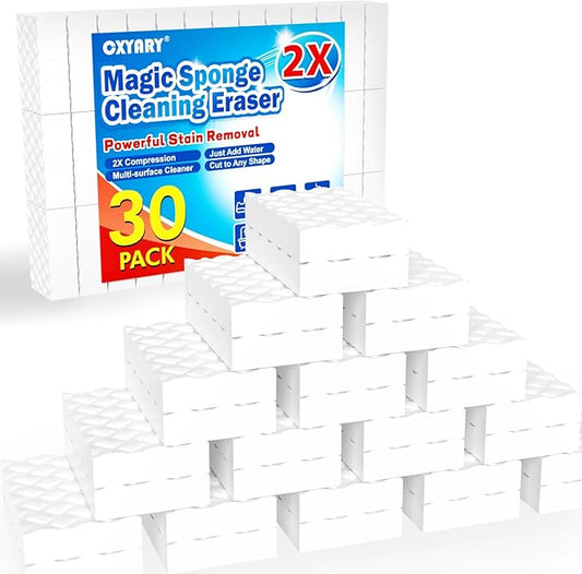Magic Sponges Cleaning Eraser, 30 Pack 2X Density Stronger Melamine Sponge Foam Pads, Multi-Functional Household Cleaner Dish Sponge, Cleaning Supplies for Kitchen, Bathroom, Floor, Sink,Wall Cleaner
