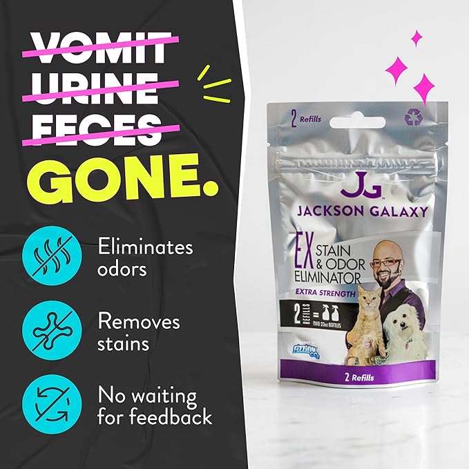 Jackson Galaxy EX Stain & Odor Eliminator - Pet Urine Remover Refill Tablets - Fast Acting & Non-Toxic CO2 Based Cat Pee Cleaner, Refill Tablets for 2 Full Solutions - Made by a Cat Expert