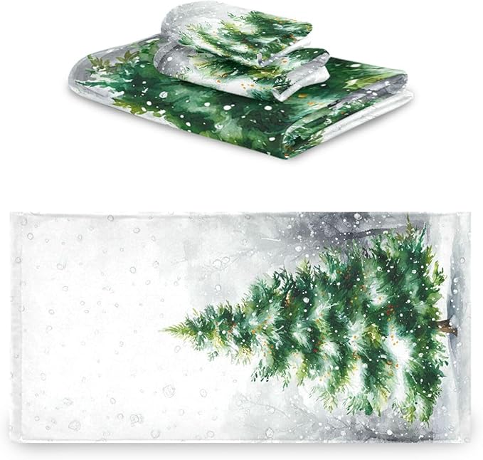 Christmas Winter Towels Set of 3 Rustic Christmas Tree with Snowflakes Bathroom Towel Soft Absorbent Bath Hand Towels Washcloth Guest Towel Sets Xmas Holiday Decor