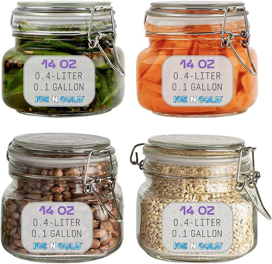 Airtight Glass Storage Jars with Clamp Lid – Food Storage Containers with Rubber Gasket Seal – Pantry & Kitchen Canisters for Dry Goods, Coffee, Sugar, Pasta – 0.4L to 4L Sizes (4, 14oz | 0.4L)