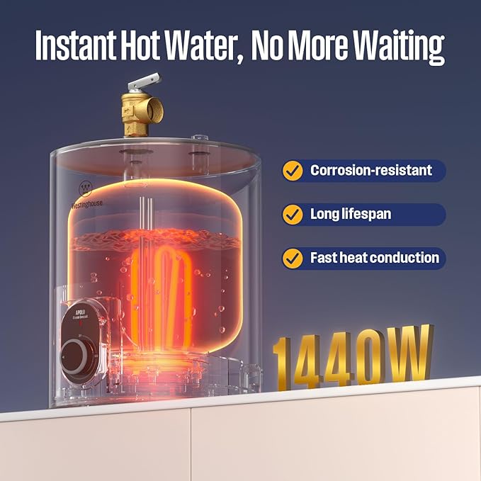 Westinghouse Electric Mini Tank Water Heater - 1.5 Gallon Compact Storage Small Hot Water Heater Electric - 120V Point of Use On Demand Under Sink for Home Kitchen Bathroom, CSA Listed