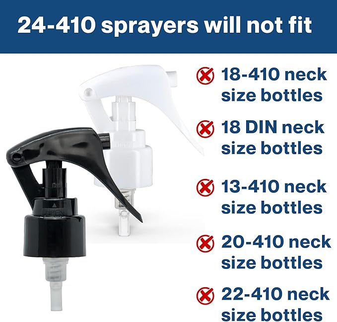 uh*Roh*Muh 24/410 Mini Trigger Sprayer (Pack of 100) Black - Smooth Skirt Design, Easy Fit, Adjustable Spray Nozzle - Perfect for DIY, Home, and Garden Use