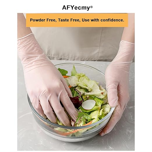 Clear Vinyl Gloves, Powder-Free & Latex-Free, Disposable Clear Gloves, Cleaning Gloves,5 Mil, 100 Count, Large