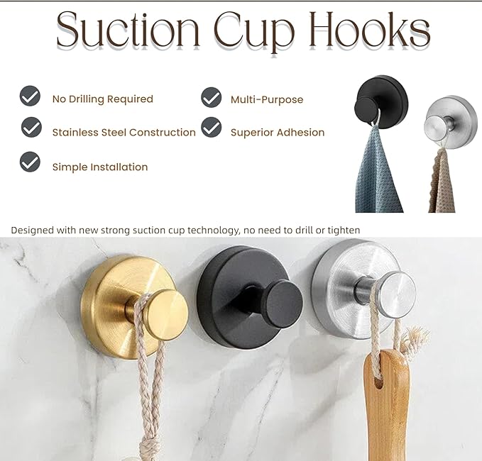 Suction Cup Hooks Removable Shower Hooks, 4Pcs Metal Towel Hooks for Bathroom Window Glass Wall Door Can Hang Various Towels Bath Towels Keychains, Sliver Front Door Wreath Hanger, No-Drill Waterproof