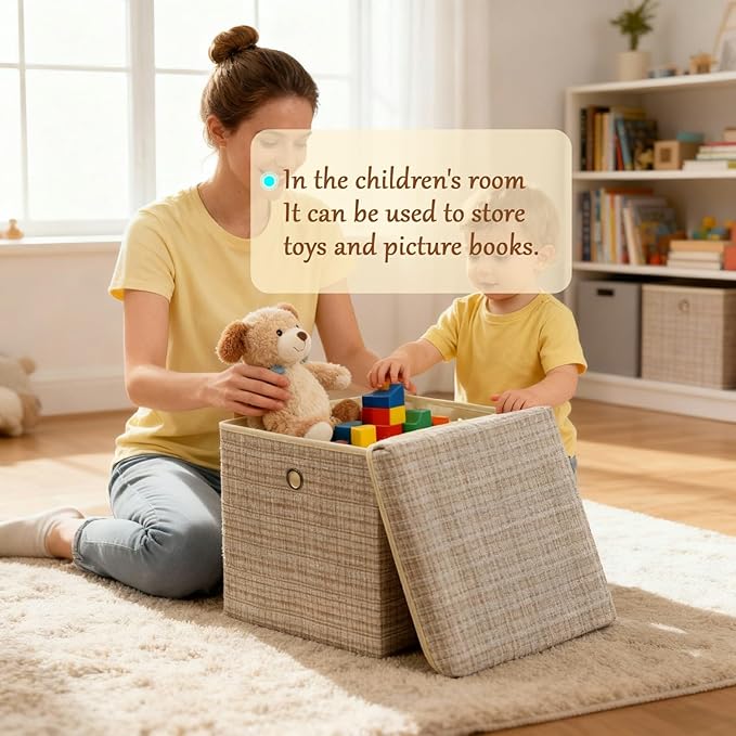 modscape 2-Pack 12"x12" Fabric Cube Storage Bin with Lid, Foldable Collapsible Fabric Storage Bins for Clothes Toys, Sturdy Storage Cube for Bedroom Closet Shelves Home Organization (Shining Beige, 2)