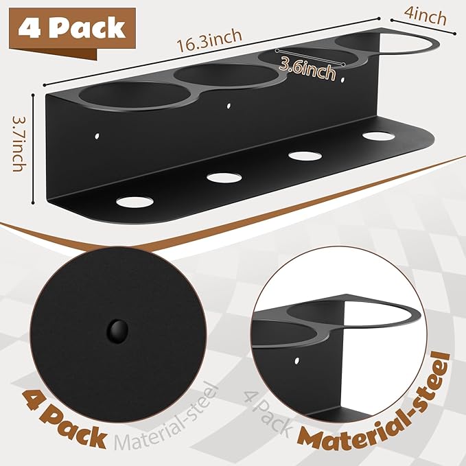 4 Pcs 4 Holes All Purpose Steel Spray Bottle Holder Heavy Duty Spray Can Holder Rack Organizer Easy Install Wall Mount Paint Bottle Organizer Storage Rack for Garage Home Workspace