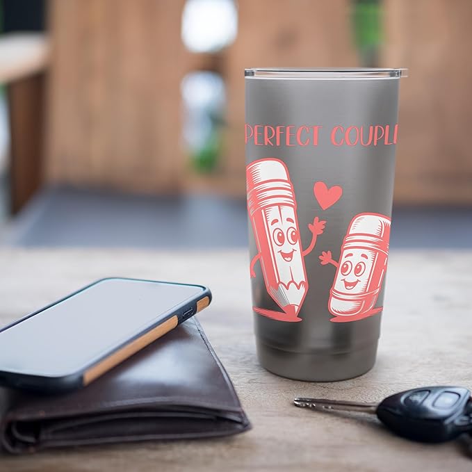 Perfect Couple Adorable Pencil Eraser Pair Stainless Steel Insulated Tumbler