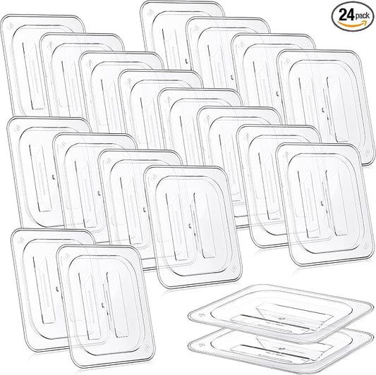 Hoolerry 24 Pcs Food Pan Lid with Handle Polycarbonate 1/6 Size Hotel Pan Cover Clear Lid for Restaurant Commercial Food Container and Storage