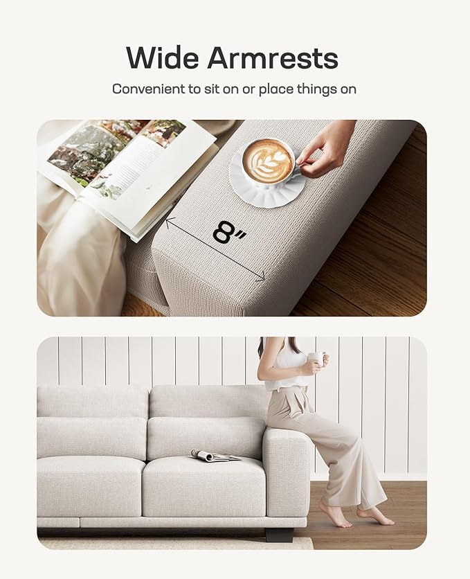 Marsail 89" Couch, 3-Seater Modern Sofa with Deep Seats, Comfy Upholstered Linen Sofas for Living Room, Apartment, Cream White