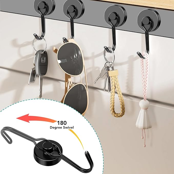 DIYMAG Black Magnetic Hooks, Strong Magnetics Heavy Duty, Magnet Hook with Metal Hanger for Hanging Refrigerator Home Kitchen Office, 4Pack