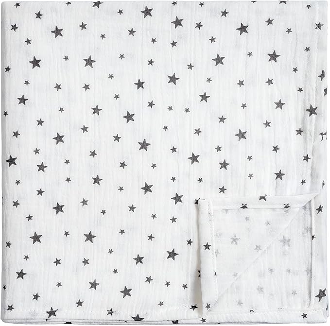 Meracorallo Muslin Swaddle Blanket, 100% Cotton Receiving Blanket Soft and Breathable Swaddle Wrap for Baby Boys and Girls, Star
