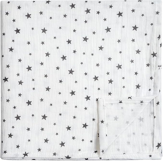 Meracorallo Muslin Swaddle Blanket, 100% Cotton Receiving Blanket Soft and Breathable Swaddle Wrap for Baby Boys and Girls, Star