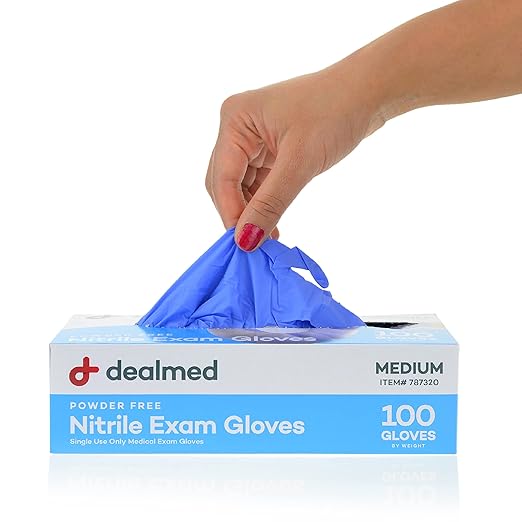 Dealmed Nitrile Exam Gloves – 100 Count Medium (Pack of 1) Disposable, Non-Irritating, Latex Free, Multi-Purpose for First Aid Kit, Medical Facilities & More