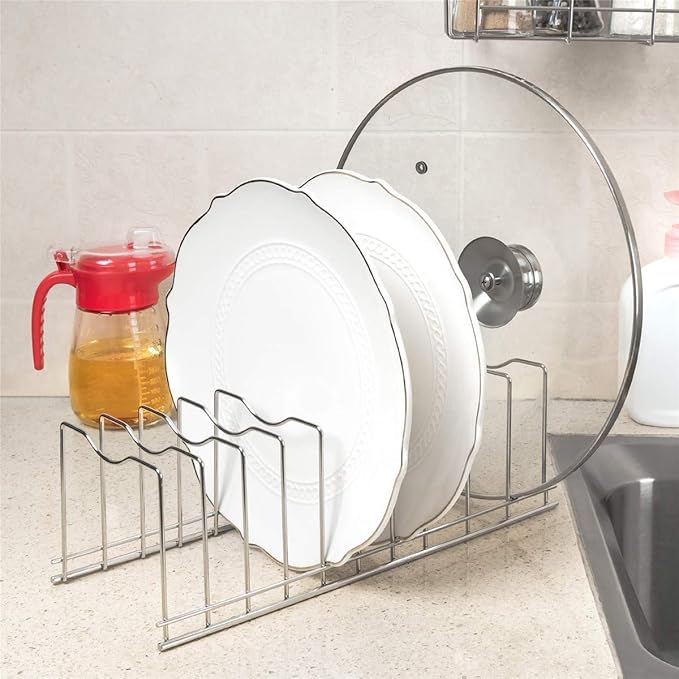 SANNO Pot Lid Organizer Pot Lid holder, Pots and Pans Organizer Drawer Plate Organizer for Bakeware Dish Plate Expandable Pull Out Cabinet Shelf,Under Sink Slide Out Cabinet Organizer