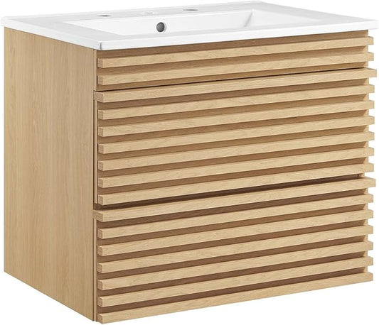 Modway Render 24" Wall-Mount Bathroom Vanity in Oak White