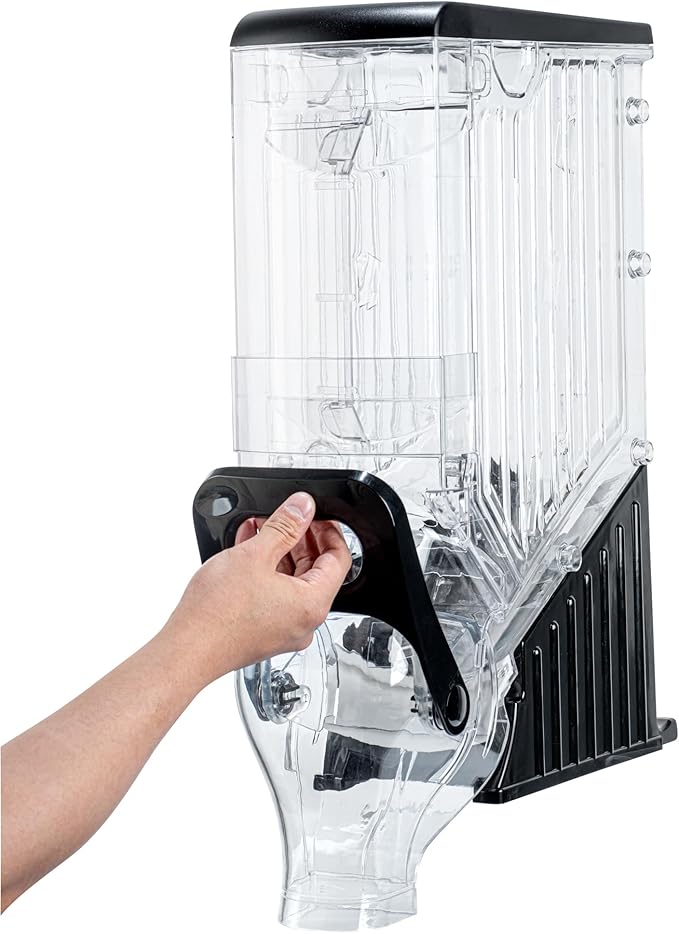 Restaurantware Cereal Dispenser 3.5 gal Plastic Gravity Bin Candy Dispenser Self-Serve Black Dry Food with Stand for Breakfast Buffet or Hotel Use