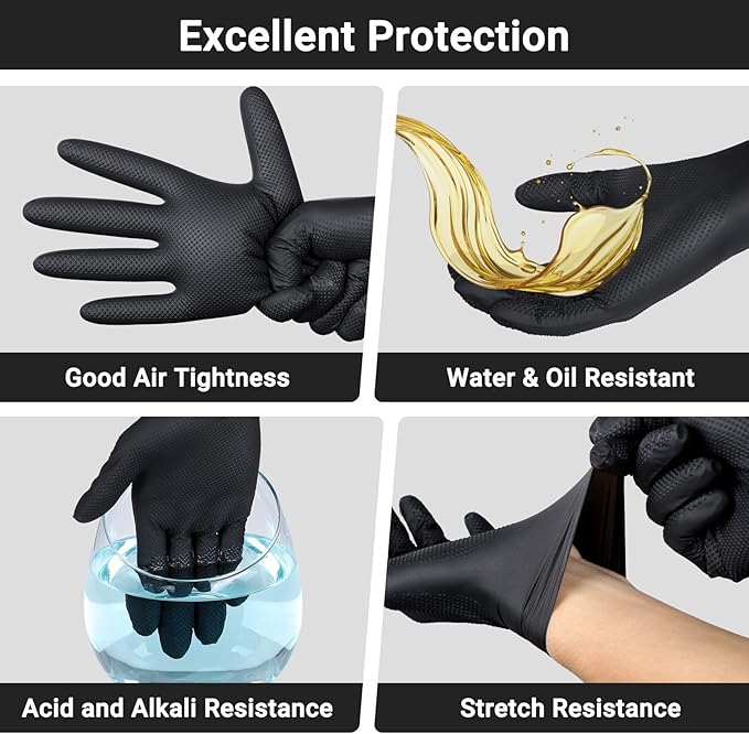 Black Nitrile Gloves Medium - 100 PCS Heavy Duty Disposable 10 Mil Nitrile Gloves for Cooking, Washing Dishes, Gardening, Cleaning, Painting, Mechanics Chemical Resistant & Oil Resistant