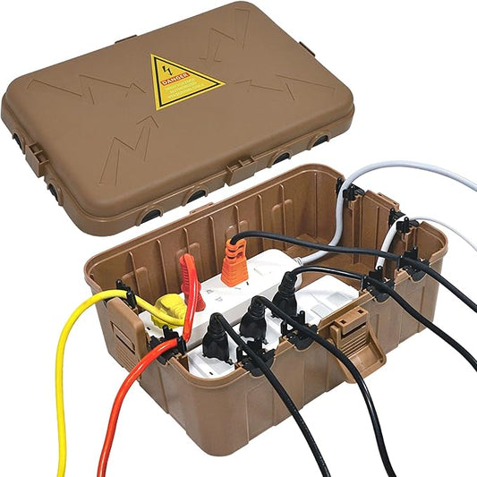 Hrensaw Large Outdoor Electrical Box(12.5x8.5x5inch),IP54 Waterproof Outdoor Outlet Covers,Weatherproof Extension Cord Covers Protect Outlet,Plug,Timer,Power Strip,Holiday Light,Brown