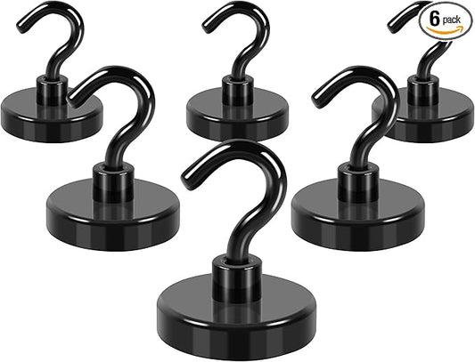 Neosmuk Magnetic Hooks,27lb+ Heavy Duty Earth Magnets with Hook for Refrigerator, Extra Strong Cruise Hook for Hanging, Magnetic Hanger for Cabins, Grill (Grey, 6 Pack)