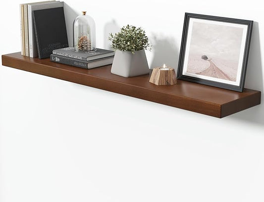 48 Inch Floating Shelves for Wall, 9.3" Deep USA-Sourced Solid Wood Wall Shelves with Heavy Duty Invisible Bracket, Storage Display Shelf for Living Room, Kitchem, Bedroom, Set of 1, Walunt Finish
