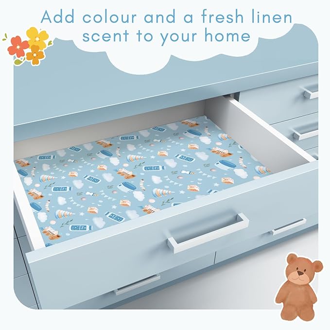 SCENTORINI Scented Drawer Liners for Dresser, 12 Sheets Baby Powder Scent Drawer Paper Liners,14.3x19.5 Inch Scented Paper Sheets for Home Shelf Closet Bedroom Drawers