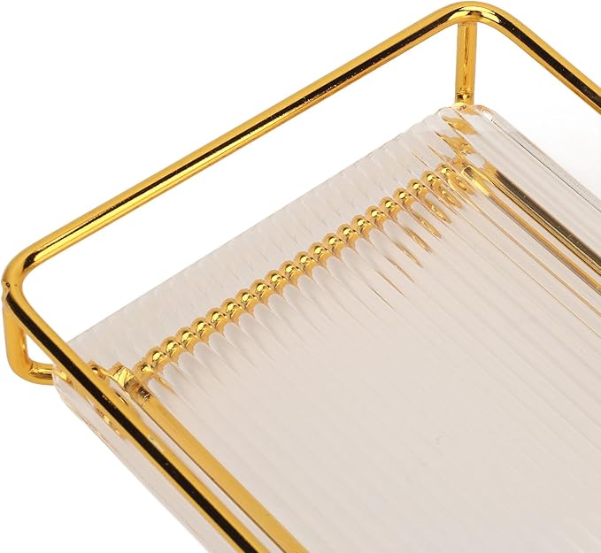 Restokki Bathroom Countertop Tray Stainless Steel Acrylic Modern Minimalist Design Storage Shelf Vanity Tray for Cosmetics Living Goods (Gold Single Layer Large Size)