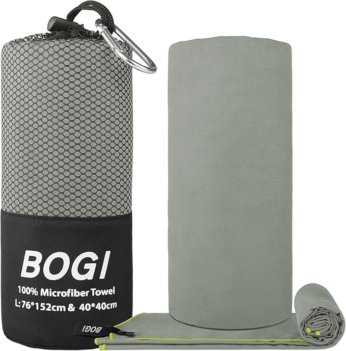 Microfiber Travel Sports Towel-Quick Dry, Soft Lightweight, Absorbent, Compact for Camping, Gym, Yoga, Swimming, Backpacking (L:60''x30''+16''x16'' - Grey)