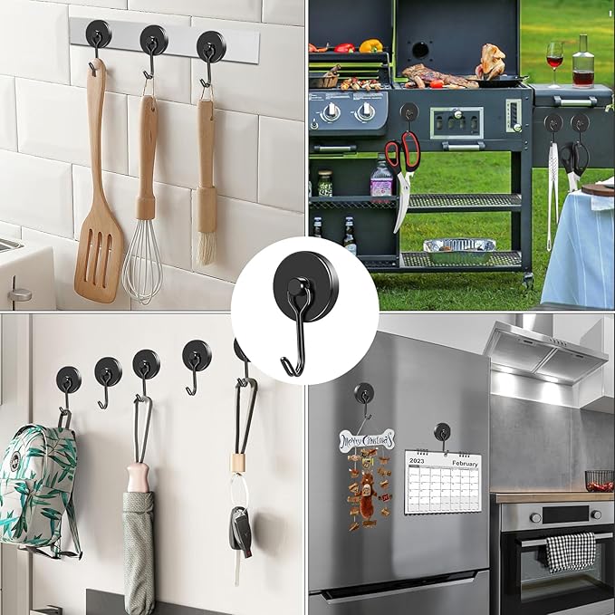 MIKEDE Magnetic Hooks, 110LB Heavy Duty Neodymium Black Magnet Hooks, Strong Swivel Magnetic Hooks Rust Proof for Indoor Outdoor Hangers Hanging, Fridge, Garage, Cruise, 6 Pack