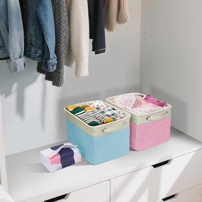 BALEINE 2 Pack Fabric Closet Storage Bins for Shelves, Linen Closet Organizers and Storage, Decorative Baskets for Organizing, Shelf, Clothes, Home, Office (Grey, 12"x8"x8")