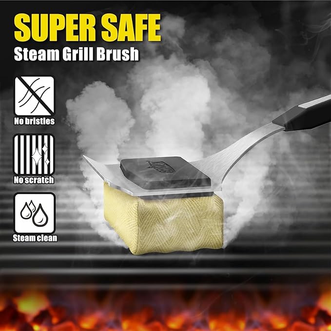 Grill Brush Bristle Free, Replaceable BBQ Cleaning Head (No Handle), Safe Replacement Cleaning Pad for Cast Iron/Stainless-Steel Grates - Black