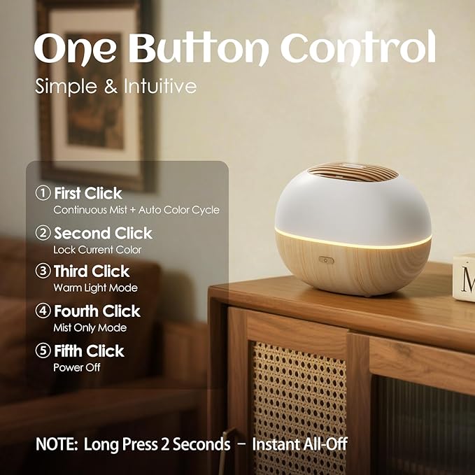 100ml Mini Essential Oil Diffuser, Portable Aromatherapy Diffuser with Warm Light, One-Button Control, Auto Shut-Off, Quiet Ultrasonic Mist for Home, Travel, Yoga, Meditation (Wood Paint)