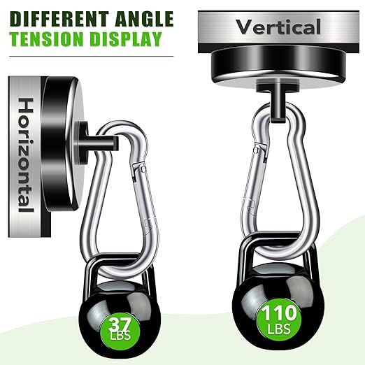 E BAVITE Carabiner Magnetic Hooks, 100LBS Strong Black Magnetic Hooks Heavy Duty with Swivel Carabiner Hook, Great for Hanging for Cruise, Garage, Kitchen, Refrigerator, Locker (6-Pack)