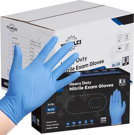 TitanFlex Nitrile Exam Gloves, Blue, 6-mil, Heavy Duty Nitrile Gloves, Mechanic Disposable Gloves, Latex Free, Powder Free