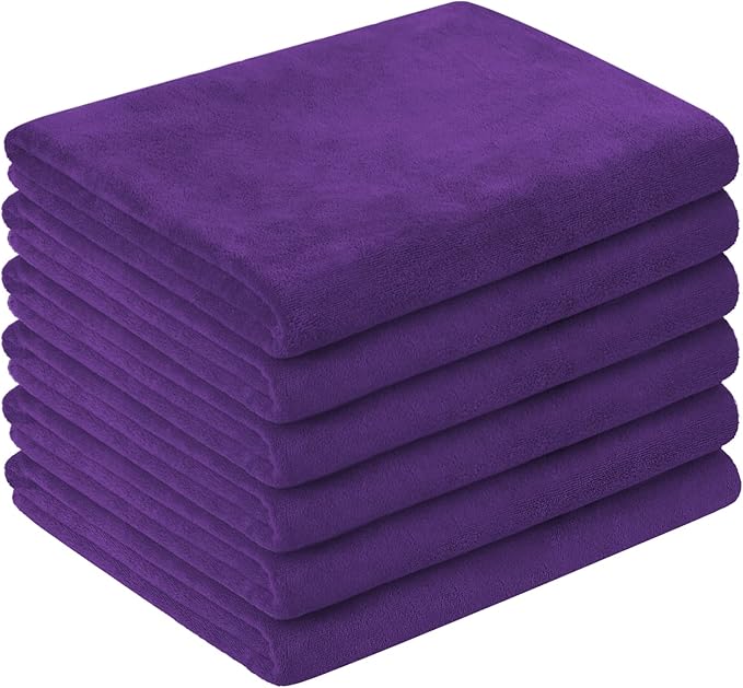 Bath Towel, Microfiber Bath Towels Set 6 Pack 30" x 60" - Large Size, Absorbent, Quick Drying as Fitness Towel, Sports Towels, Yoga Towel, Violet