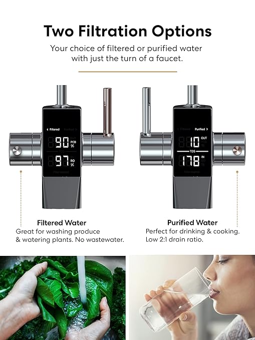Brio G20-U Reverse Osmosis Water Filtration System, Smart Display Faucet, 700 GPD, 2:1 Pure to Waste, TDS Reduction, Composite & RO Filters, Brown