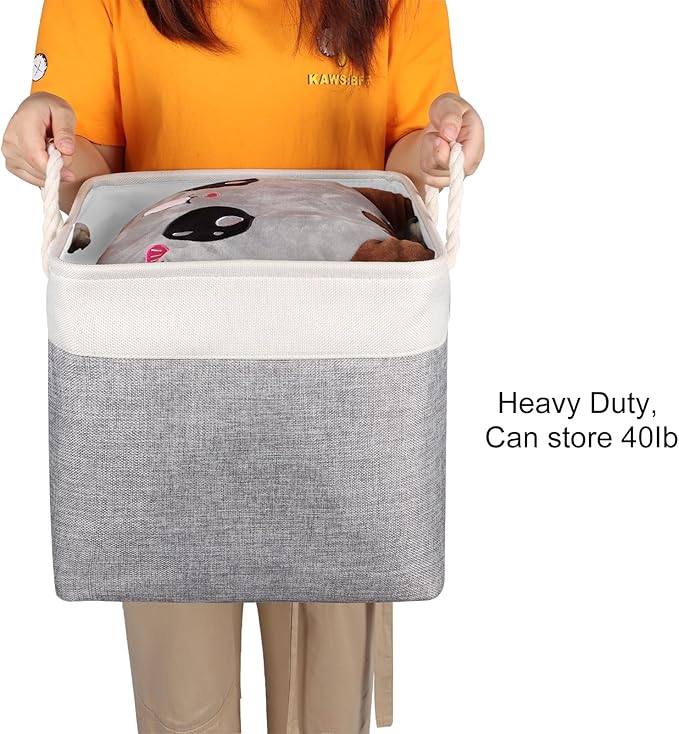 Univivi Foldable Storage Basket Fabric 13 inch Cube Storage Bins with Hard Bottom &Sturdy Handles Storage Cube for Shelf Closet Home (Grey , 4-Pack)