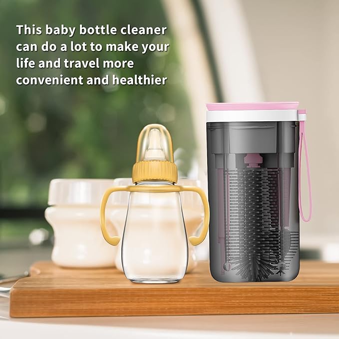 Baby Bottle Brush Set with Drying Rack, Soap Dispenser, and Case, Pink