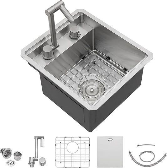 Small RV Kitchen Sink - Fulorni 13"x15" Outdoor RV Camper Mobile Bar Prep Sink Undermount 16 Gauge Stainless Steel Hidden Single Bowl Basin with Foldable Faucet