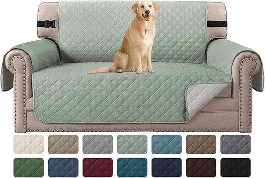 H.VERSAILTEX Reversible Loveseat Cover Water Resistant Loveseat Slipcover Washable Loveseat Couch Cover with Non Slip Elastic Strap Furniture Protector for Kid Dog Pet(Loveseat, Desert Sage/Beige)