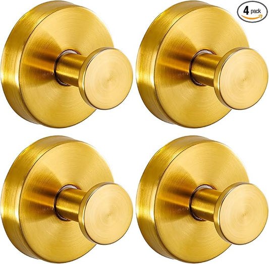 Reusable Heavy Duty Suction Cup Hooks for Kitchen/Bathroom/Shower - Wet-Proof Hooks for Towels, Robes, Loofah&Wreaths/No Drill Mounting on Glass, Tile, Metal (4, Brushed Gold)