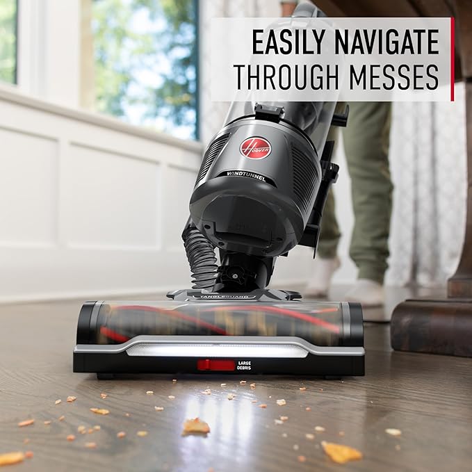 Hoover WindTunnel Tangle Guard Bagless Vacuum Cleaner, Corded Upright Vacuum, HEPA Media Filtration, Anti-Hair Wrap, Headlights, Swivel Steering, Corded Vacuum Cleaners for Home Use