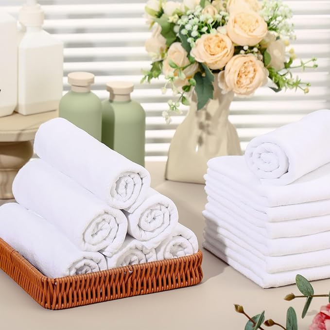 40 Pack Bleach Proof Towels Microfiber Absorbent Resistant Hair Hand Towels Bulk Quick Dry for Barber Gym Bath Spa Shaving (White,Cute)