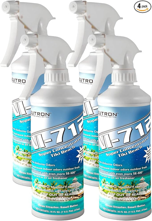 Neutron Industries NI-712 Tiki Beach Odor Eliminator Spray (4 bottles) – Powerful, Long-Lasting Odor Neutralizer – Instant Air Freshener for Home, Car & More – Pint-Sized (16 oz)